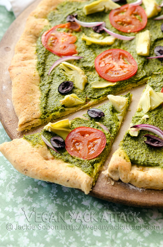Mediterranean Pesto Pizza: with fresh ingredients, and delicious homemade pizza crust it’s definitely a crowd pleaser!