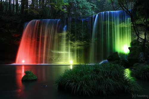japan waterfall aso kumamoto 滝 熊本 oguni 阿蘇 小国 ライトアップ nabegataki 鍋ヶ滝 黒淵