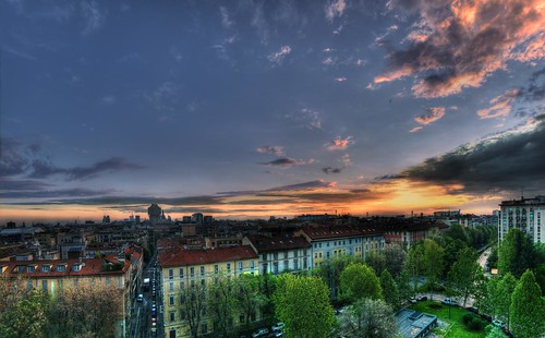 city sky urban panorama skyline clouds sunrise buildings landscape stitch milano dome hdr