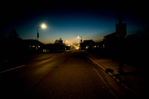 led street lights washburn wisconsin dusk road atmosphere