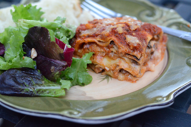 A serving of Homemade Frozen Lasagna.