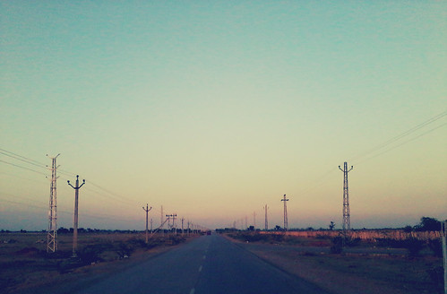 road sunset electricitypoles rajasthan pokaran nh15