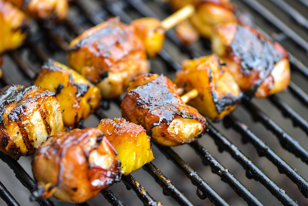 Bacon-Wrapped Chicken Skewers with Pineapple and Teriyaki Sauce