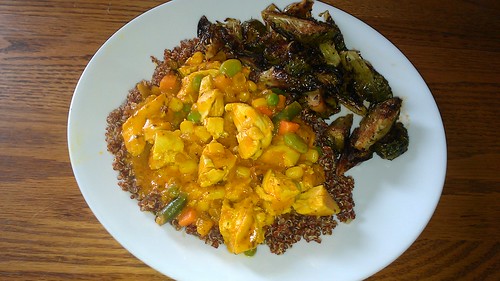 Butter chicken and red quinoa, balsamic roasted brussels sprouts by christopher575