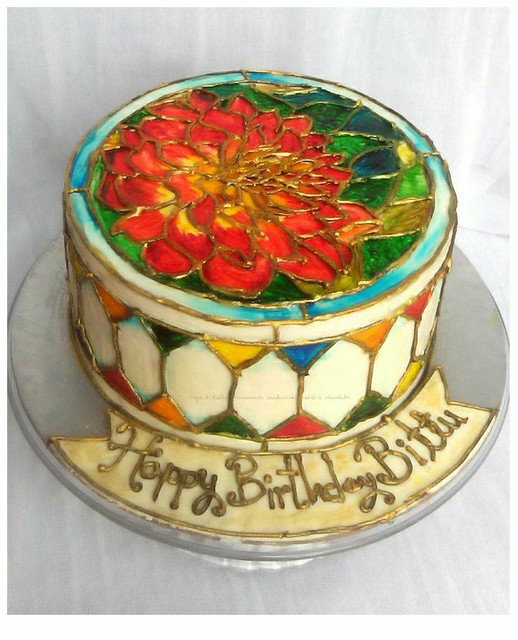 Stain Glass on White Chocolate Ganached Cake by Chanda Rozario of Pooja & Kathy's Homemade Customized Cakes & Chocolates