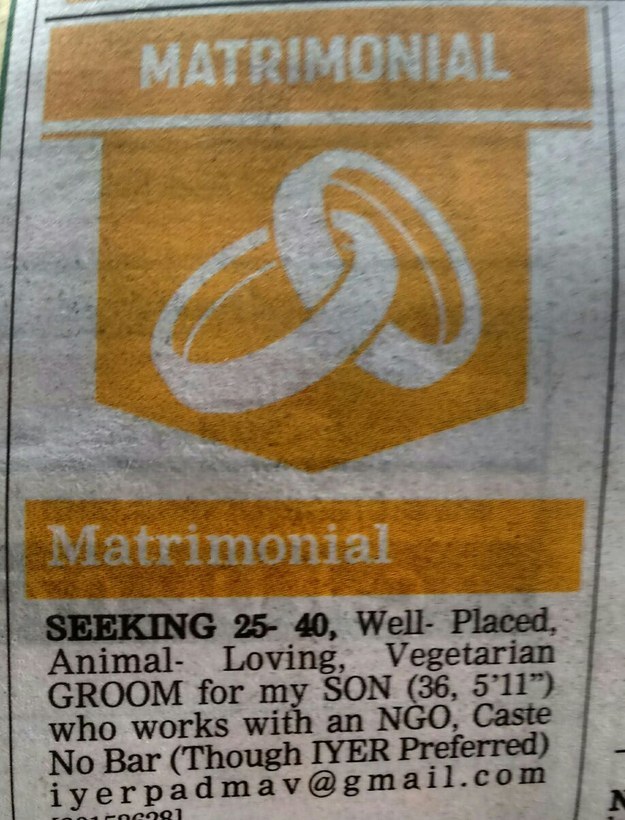 Harish Iyer Groom Wanted ad acepted by Mid day 