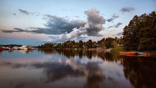 sunset cloud lake reflection evening sweden stockholm sollentuna edsviken