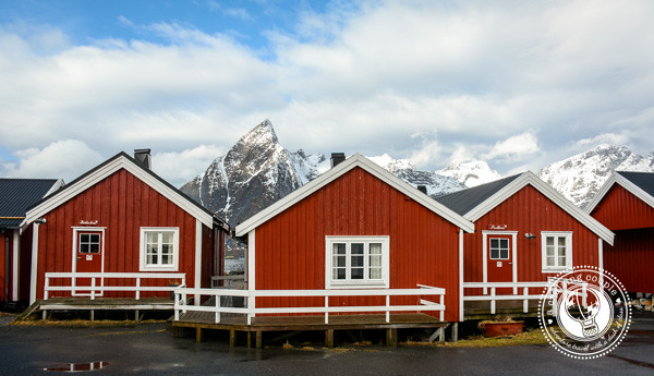 Red fisherman cabins in the Lofoten Islands Norway