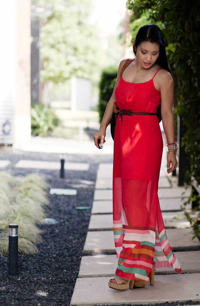 charlotte russe tribal hem chiffon red spaghetti strap maxi dress #summerstyle