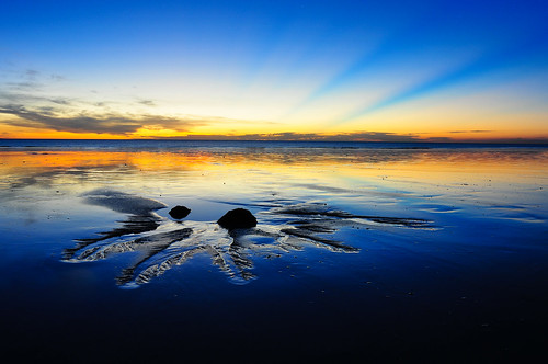 blue sunset sea reflection beach water mirror meer wasser sonnenuntergang floor tide cable lowtide blau spiegelung tides reflektion cablebeach ebbe gezeiten