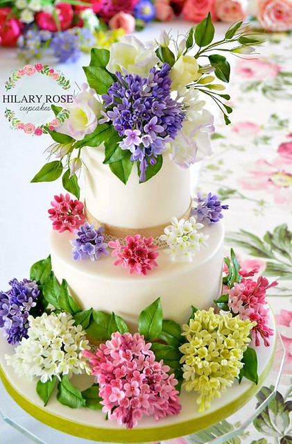 Hand crafted sugar Lilac, Freesia, Lisianthus by Hilary Rose Cupcakes
