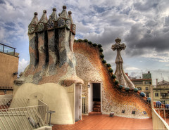 On the roof of Gaudi's Casa Batllo in Barcelona, Spain
