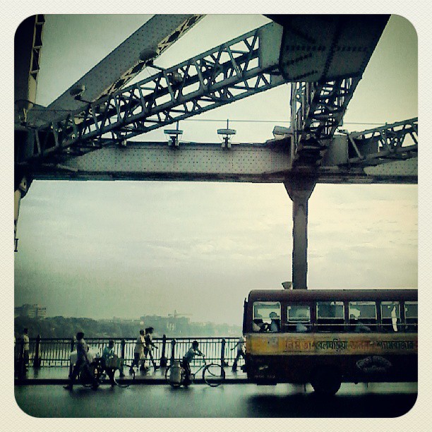 Crossing Howrah bridge in the early morning.