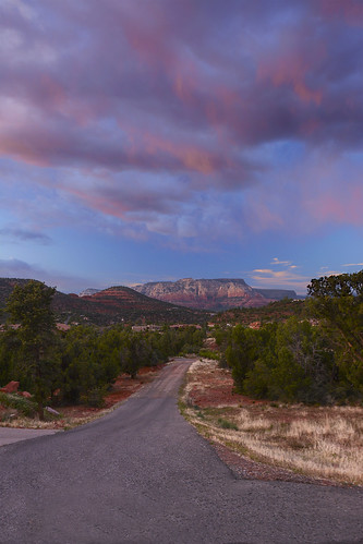 road pink blue trees sunset red arizona sky mountain green sedona scenicview jimhankey nikond7100