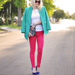bright jeans- wearing brights on brights-blue- pink-teal
