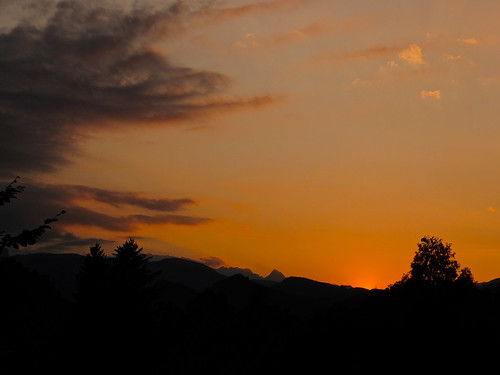light sunset sky orange mountains tree silhouette clouds evening july slovenia bled 16th 2013 radovljica