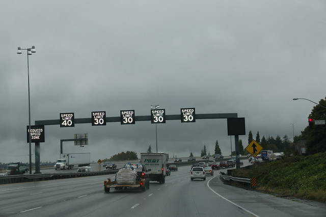 Variable speed limit signs on I5 near Seattle