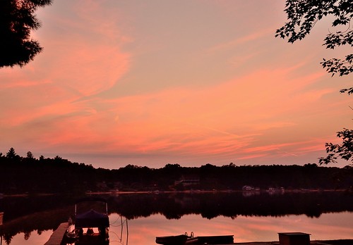 sunset red summer orange reflection night clouds mi swim boat row westlake raft pontoon streaky september2013 pwpartlycloudy