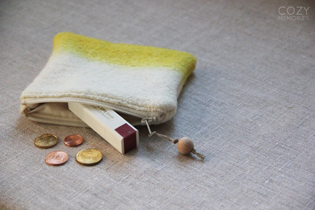 naturally dip-dyed wool pouches