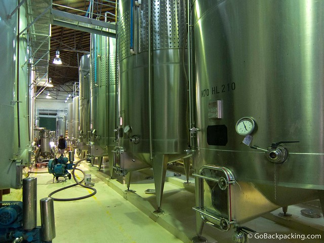 Inside the fermentation room at Lagarde winery