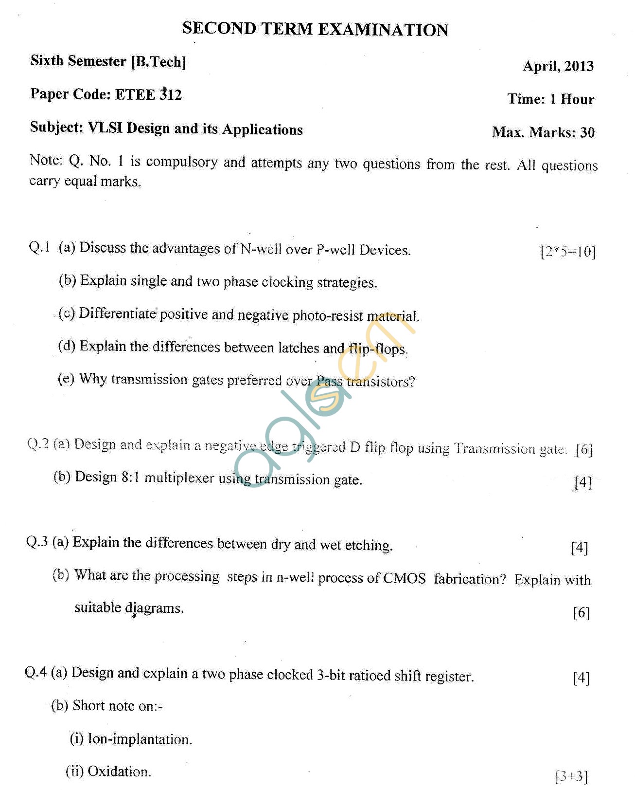 GGSIPU Question Papers Sixth Semester  Second Term 2013  ETEE-312
