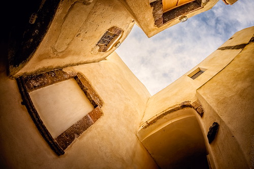 blue sky orange up yellow architecture canon published village traditional fisheye santorini greece walls canonef15mmf28fisheye canoneos6d ayearofpictures2013