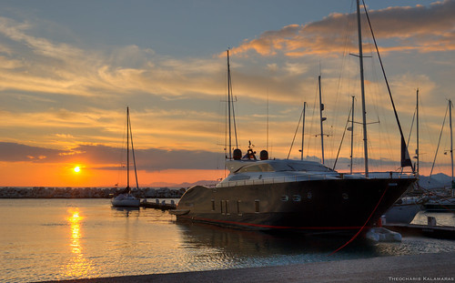 blue sunset sea sky orange sun boat marine luxury patras