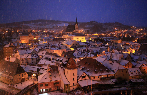 christmas city winter snow night landscape unescoworldheritagesite snowfall ceskykrumlov southbohemia cech