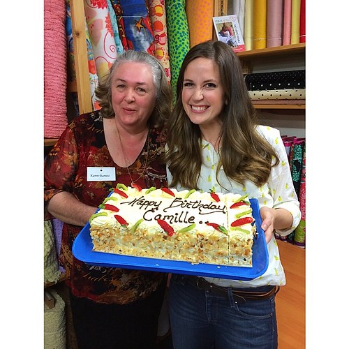 Karen at The Quilters and Embroiderers Store surprised me with a birthday cake tonight, and everyone at the trunk show sang Happy Birthday with some extra Aussie cheering at the end. Such a wonderful night! Thank you to everyone who came! #quiltabout