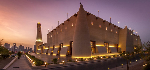 sunrise buildings landscape cityscape mornings doha qatar grandmosque