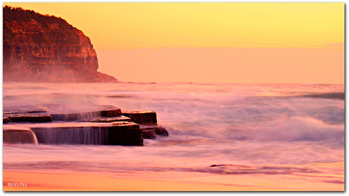 morning sea sky seascape color colour beach sunrise canon geotagged dawn seaside rocks flickr surf waves shoreline sydney wave australia pacificocean newsouthwales escarpment northernbeaches canonphotography mickspics