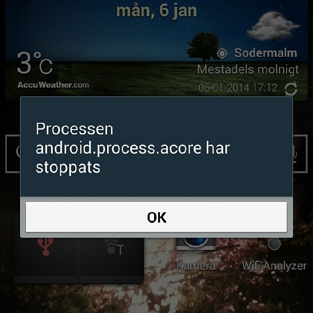 Processen android.process.acore har stoppats säger telefonen ungefär var 5e sekund. Smått irriterande, och inget Google föreslår hjälper :-( #Android #Telenor #Samsung #hjälp