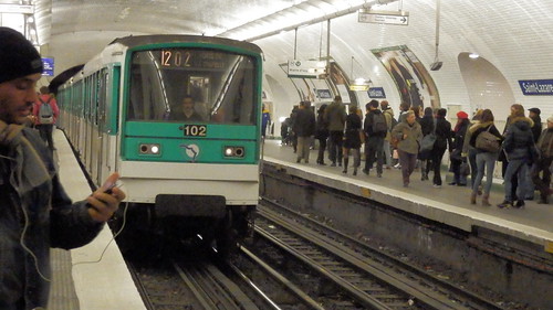 Paris Metro Train 102 Arrives Saint Lazare.