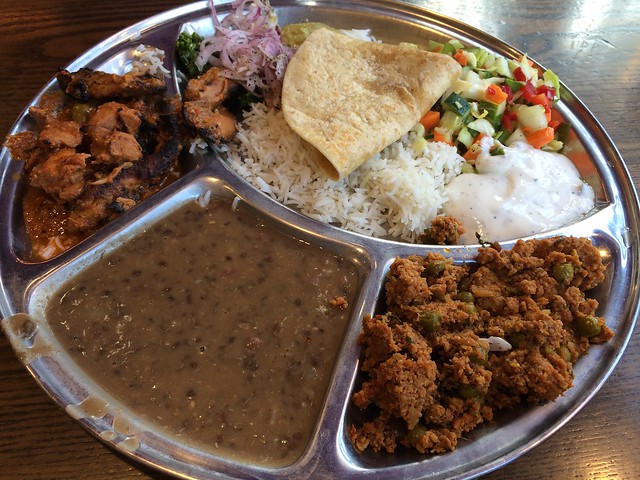 Keema muttar & chicken tikka masala thali plate - Kasa Indian Eatery