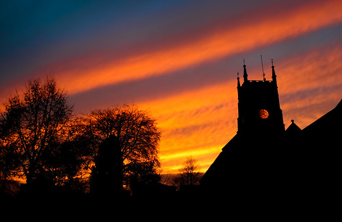 trees sunset sky orange tower clock church silhouette st night cloudy devon tavistock eustachius