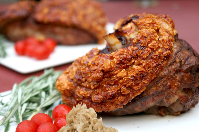 newton roast - crispy pork belly and pork knuckle roasted on demand! 