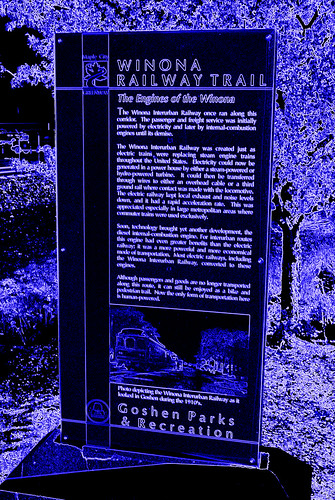 railroad blue walking neon indiana historic trail winona goshen interuban