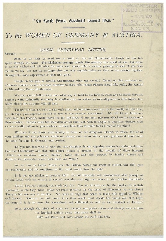 Open Christmas letter from the Suffragettes of Manchester
