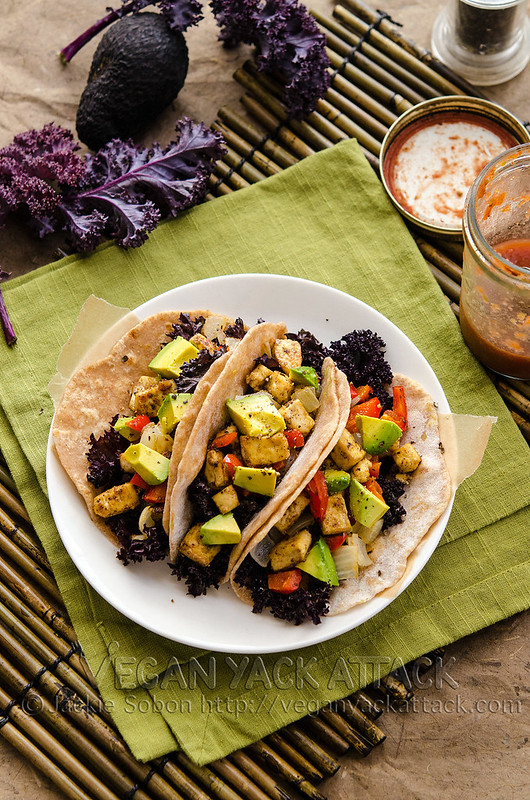 Simple and healthy roasted tofu kale tacos, with homemade tortillas! High in protein AND flavor, plus easy-to-make.
