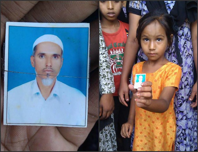 Mohd Shujauddin Qateeb shot dead in Police Firing, his 4 year old daughter Amreen showing his photo..