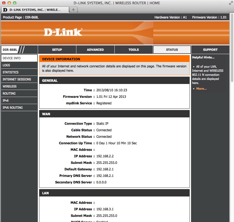 D-Link DIR-868L - Status Page