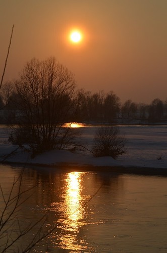 park winter sunset snow bronze river ticino