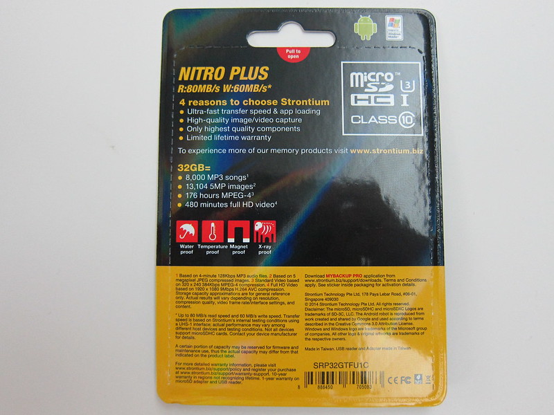 Strontium Nitro Plus MicroSDHC UHS-1 Card - Packaging Back