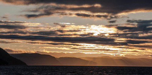 mountain water clouds sunrise fjord saguenay labaie