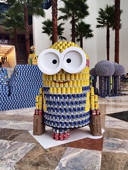 A minion made out of canned goods
