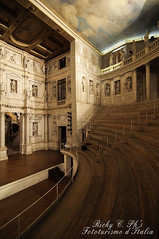 Huge interest in theater, proportionality connects this world to divine, ethical judgment/order on stage,oldest surviving closed theater, first practical introduction of perspective in architecture, built as trompe-l'oeil