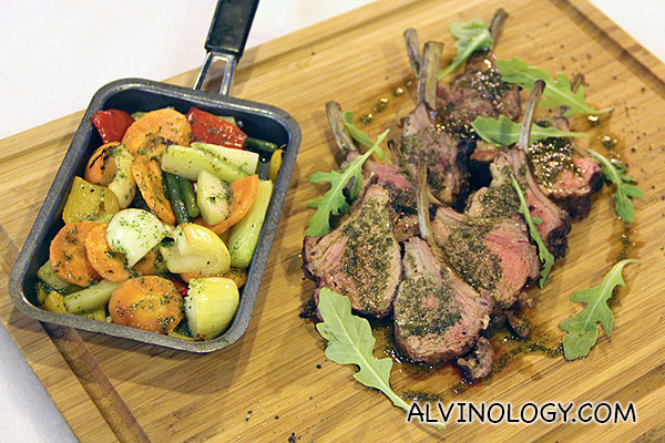 Lamb Rack with grilled vegetables. (serves 2-3) S$60