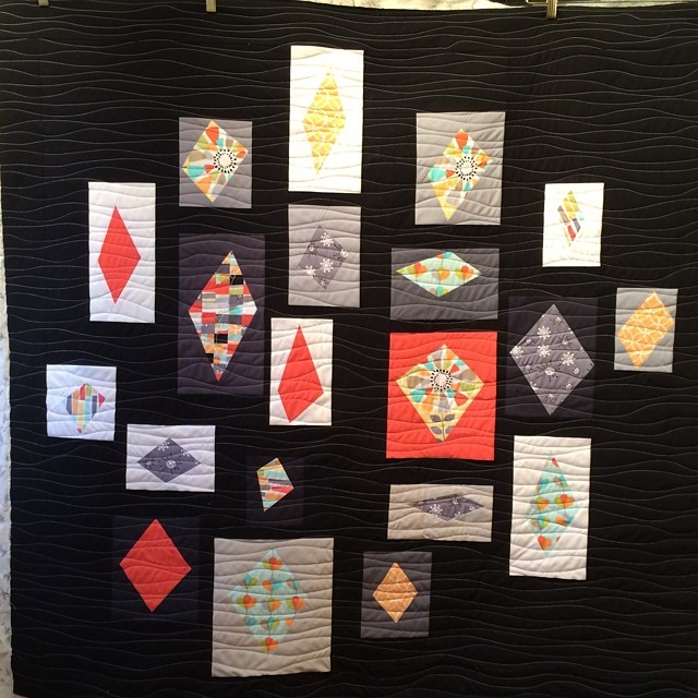 The improv diamond quilt is quilted