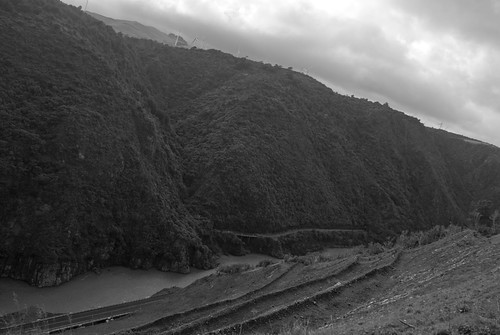 road blackandwhite bw mountain river landscape scenery rail cliffs ranges repair landslide gorge slip steep manawatu tararua ruahine terracing
