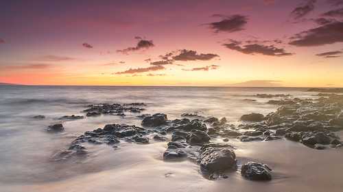 sunset beach colors hawaii lava sand rocks colorful waves unitedstates maui beginning ending kihei